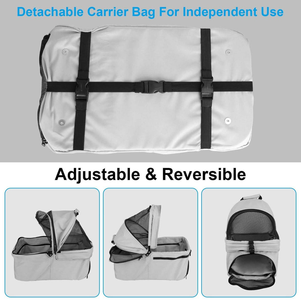 4 Wheels Pet Stroller Foldable with Removable Liner Storage Basket