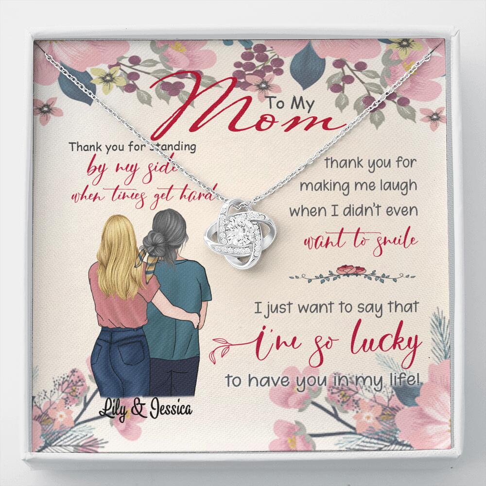 Personalized Message Card Love Knot Necklace Jewelry - Best Gift For Mother's Day - Thank you for standing by my side - IWJMRF
