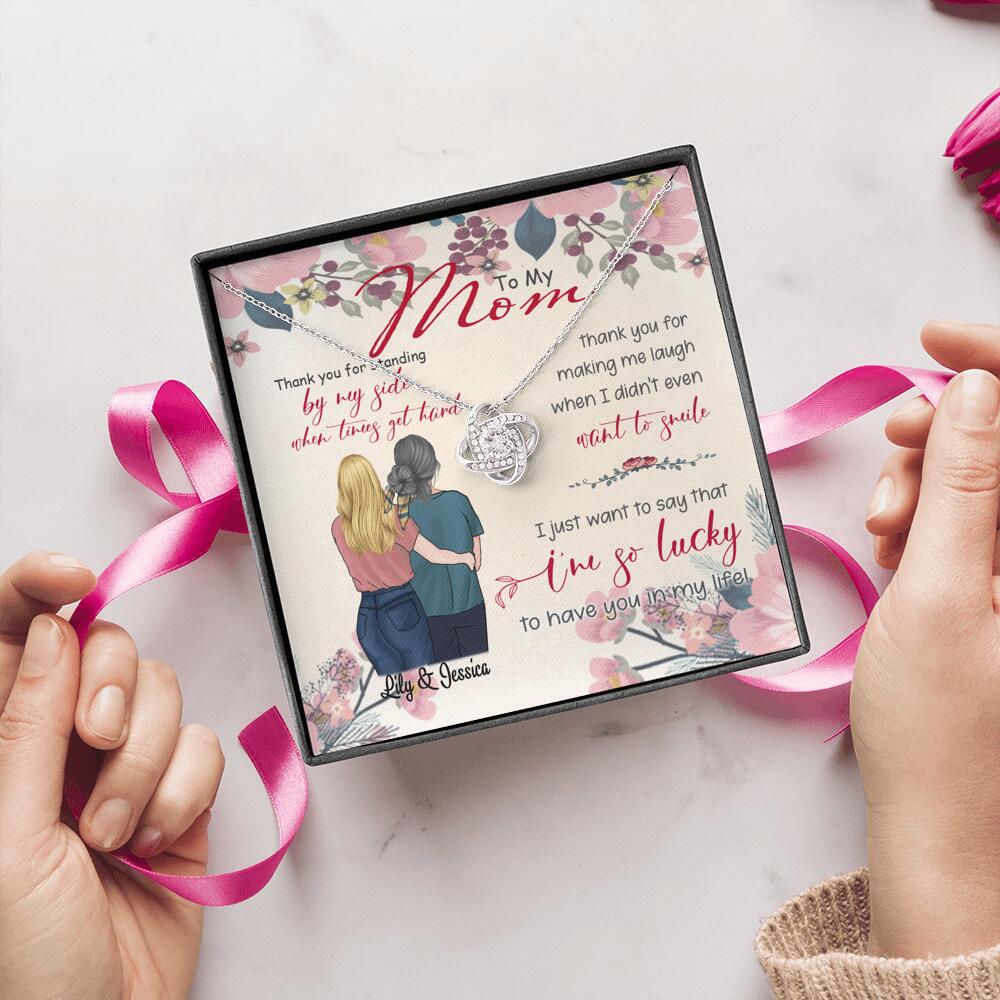 Personalized Message Card Love Knot Necklace Jewelry - Best Gift For Mother's Day - Thank you for standing by my side - IWJMRF