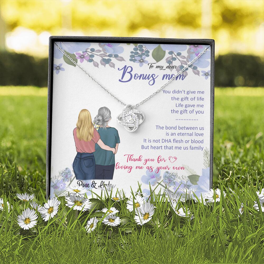 Personalized Message Card Love Knot Necklace Jewelry - Best Gift For Mother's Day - To My Bonus Mom