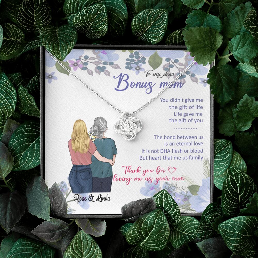 Personalized Message Card Love Knot Necklace Jewelry - Best Gift For Mother's Day - To My Bonus Mom