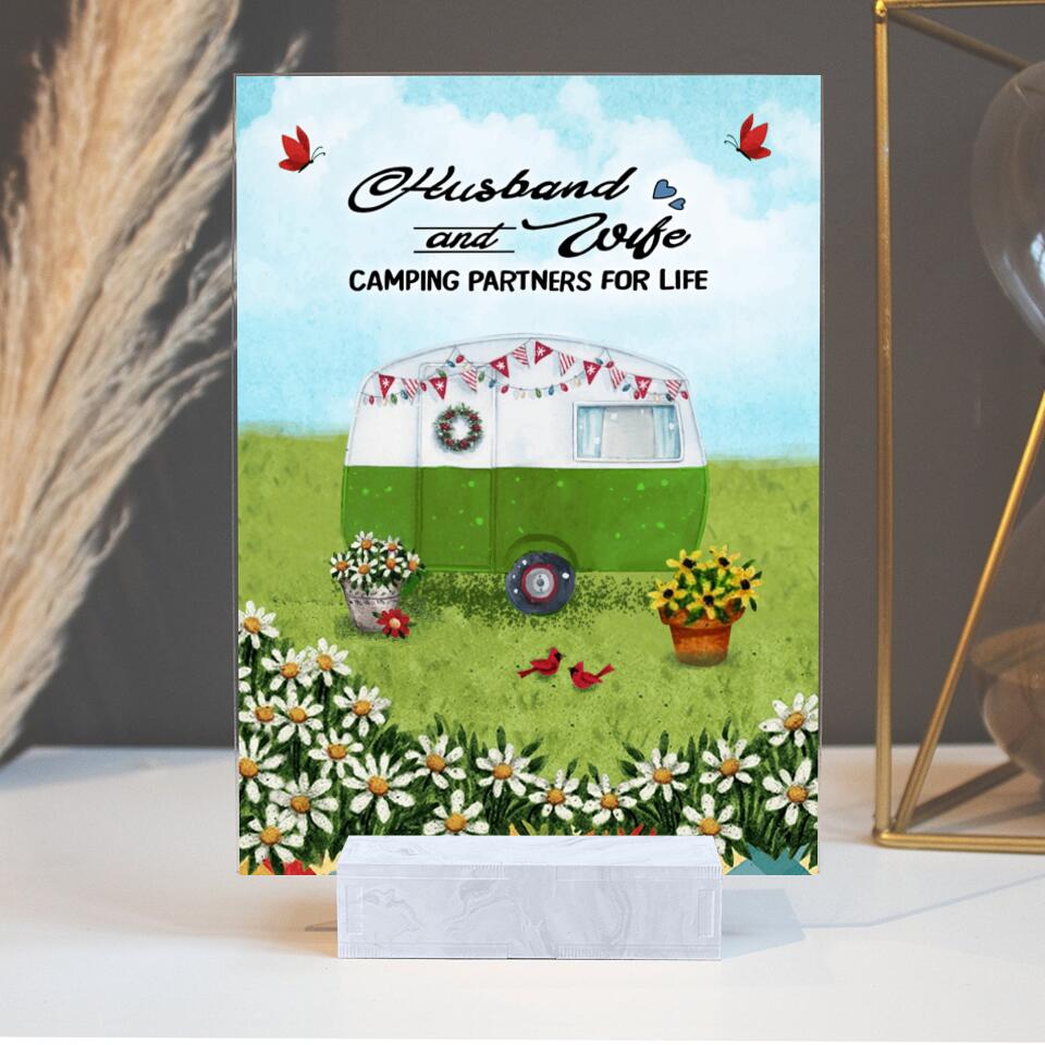 Personalized Happy Campers Acrylic Plaque - Gift Idea For Camping Lover - Husband And Wife Camping Partners For Life