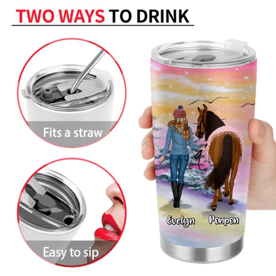 Personalized Horse Girl Tumbler - Gift Idea For Christmas/Horse Lover with up to 4 Horses - And She Lived Happily Ever After