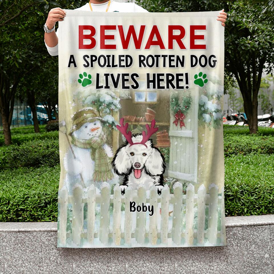 Personalized Christmas Pet Flag Sign - Up to 5 Dogs/Cats - Christmas Gift For Dog/Cat Lover - Crazy Dogs Live Here Don't Knock