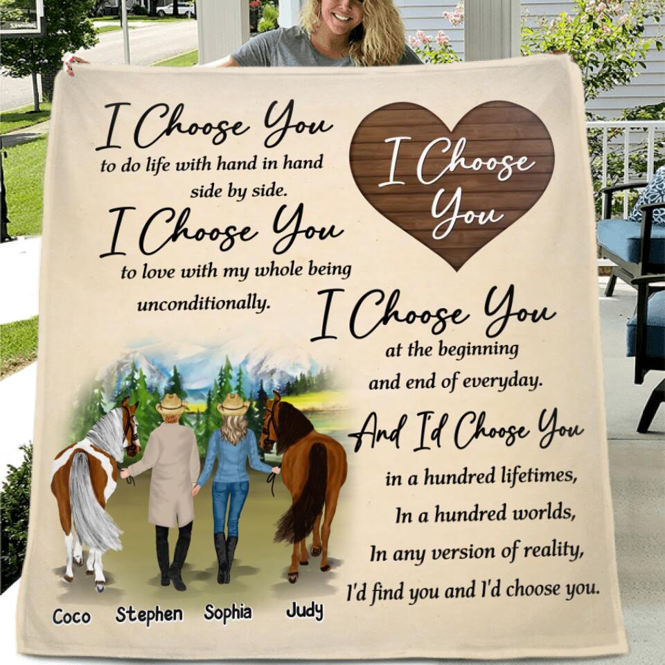 Personalized Farmer Horse Couple Quilt/Fleece Throw Blanket - Gift Idea For Couple/Husband And Wife/Mother's Day Gift From Husband - I Choose You