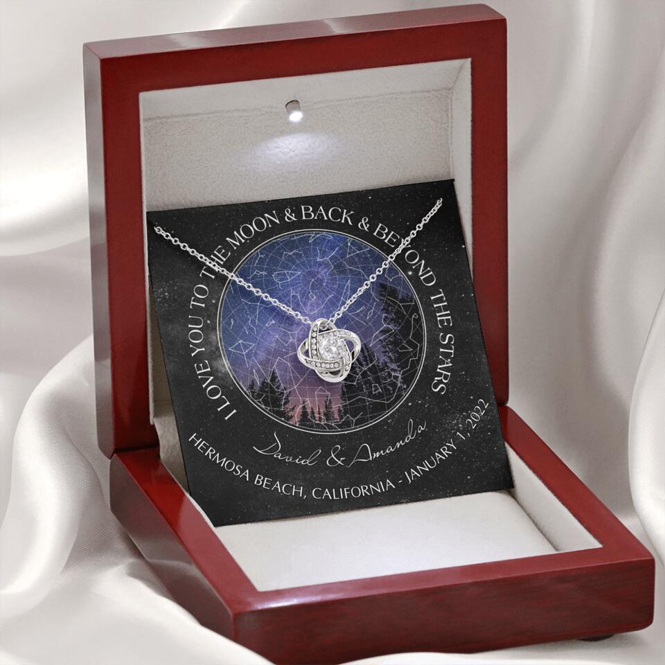 Personalized Couple Star Map Necklace - Anniversary Gift For Couple - Mother's Day Gift For Wife From Husband - I Love You To The Moon & Back & Beyond The Stars