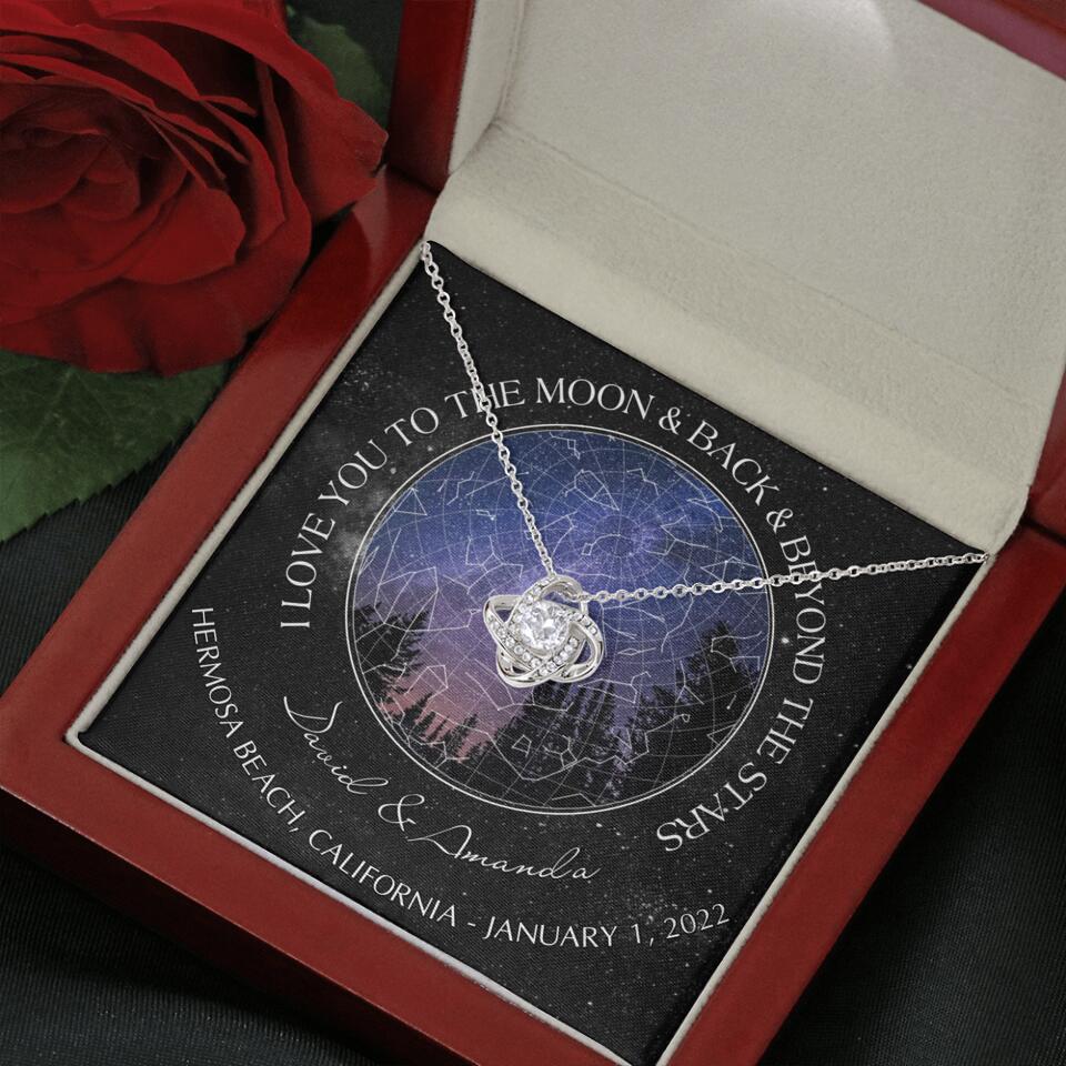 Personalized Couple Star Map Necklace - Anniversary Gift For Couple - Mother's Day Gift For Wife From Husband - I Love You To The Moon & Back & Beyond The Stars