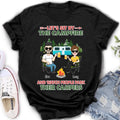 Personalized Couple With Dogs Camping Shirt/Hoodie - Couple With Up to 4 Dogs - Gift For Couple/Camping/Dog Lover - Let's Sit By The Campfire
