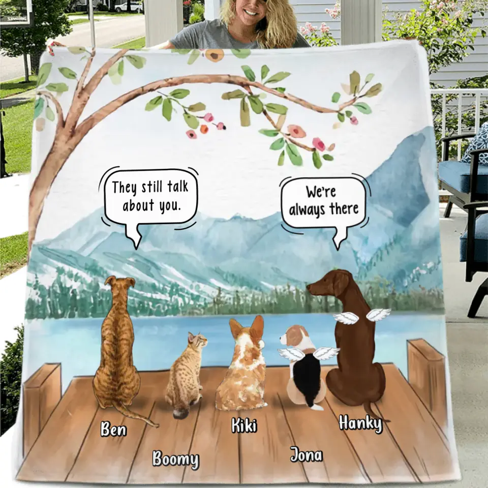 Personalized Memorial Pet Quilt/Fleece Blanket/Pillow Cover - Up to 5 Pets - Memorial Gift Idea For Dog/Cat Lovers - They Still Talk About You