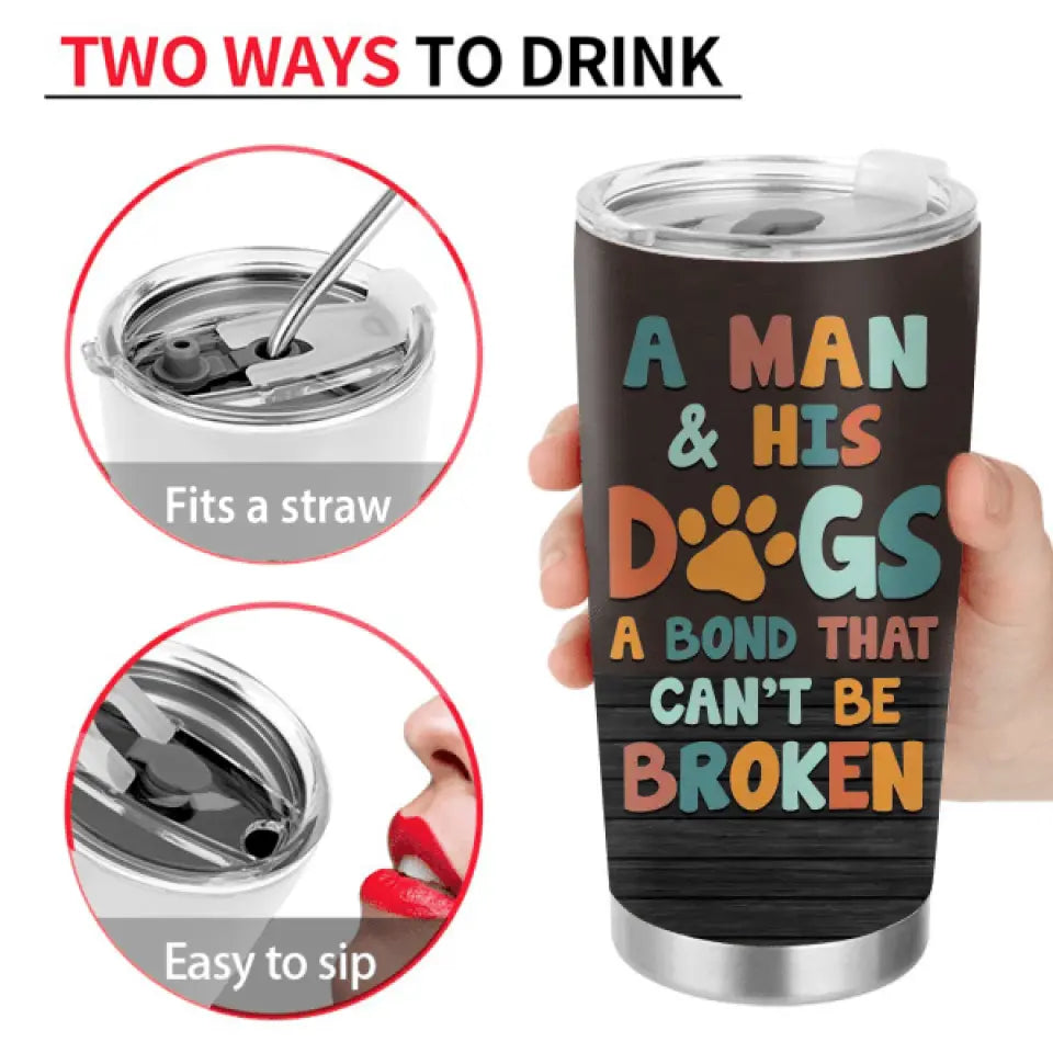 Personalized Dog Dad Tumbler - Gift Idea For Dog Lovers/Father's Day - Up to 3 Dogs - A Man & His Dogs A Bond That Can't Be Broken