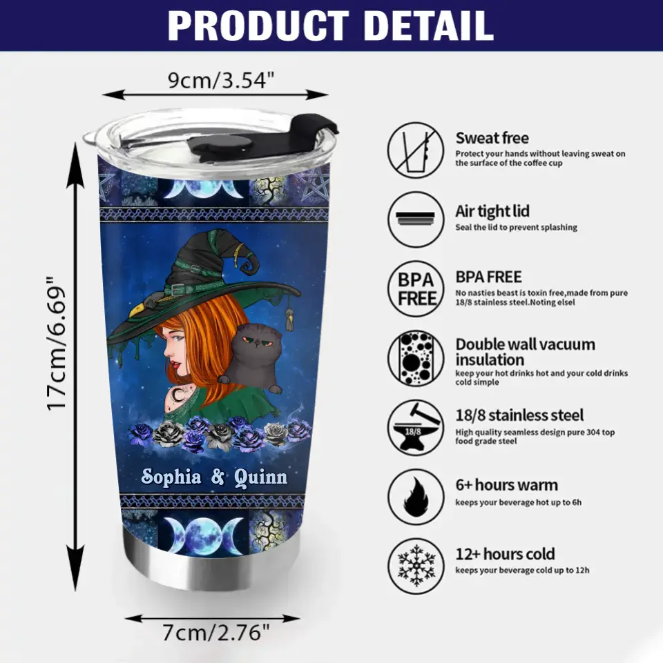 Personalized Witch Tumbler - Up to 2 Pets - Halloween Gift Idea for Dog/Cat Lovers - I Do No Harm But Take No Shit