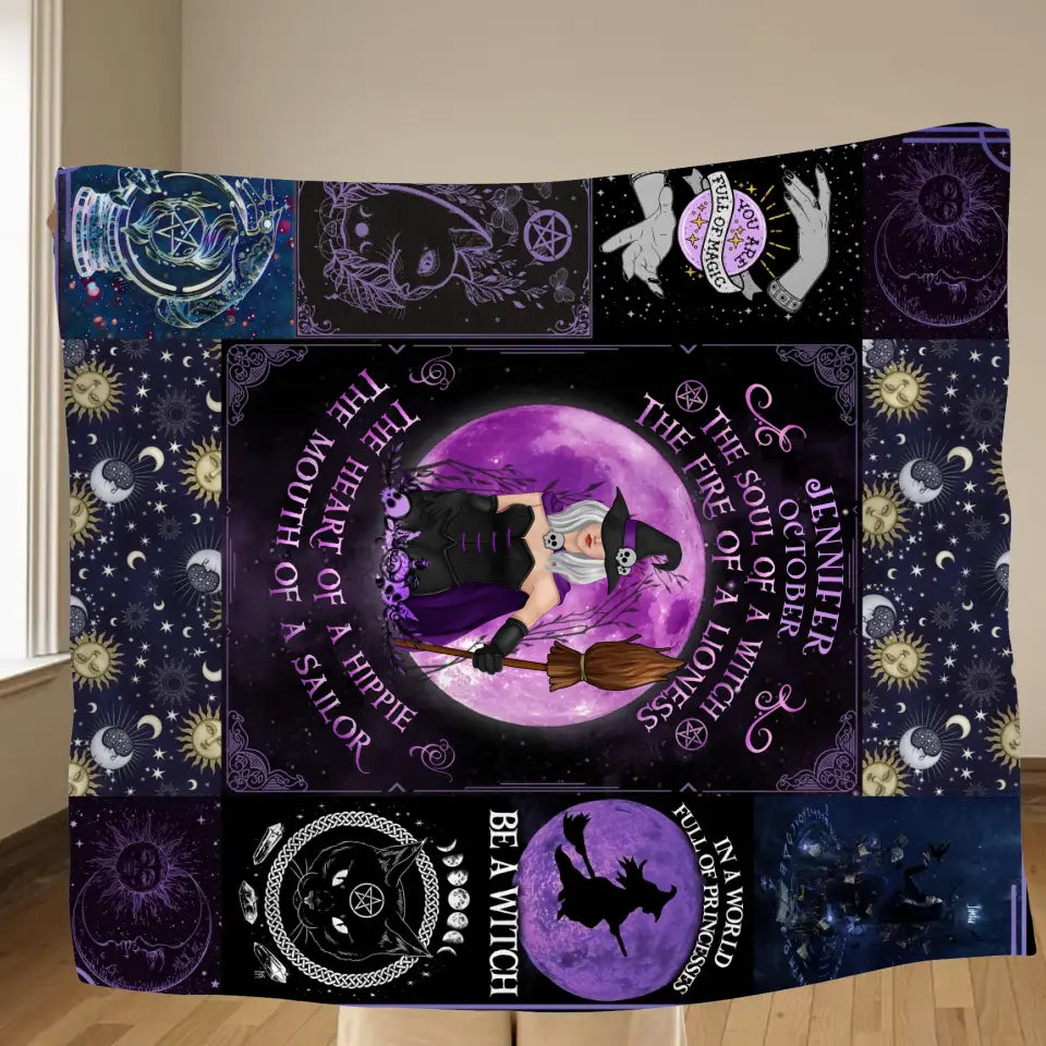 Personalized Witch Fleece Throw Blanket & Quilt - Halloween Gift Idea For Witch Lovers - October Woman The Soul of A Witch The Fire Of A Lioness