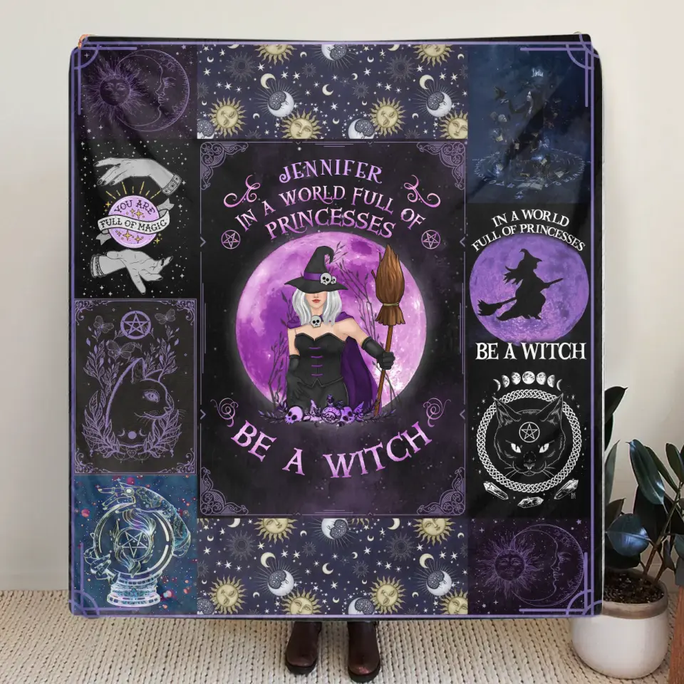 Personalized Witch Quilt/Fleece Throw Blanket - Halloween Gift Idea For Witch Lovers - In A World Full Of Princesses Be A Witch