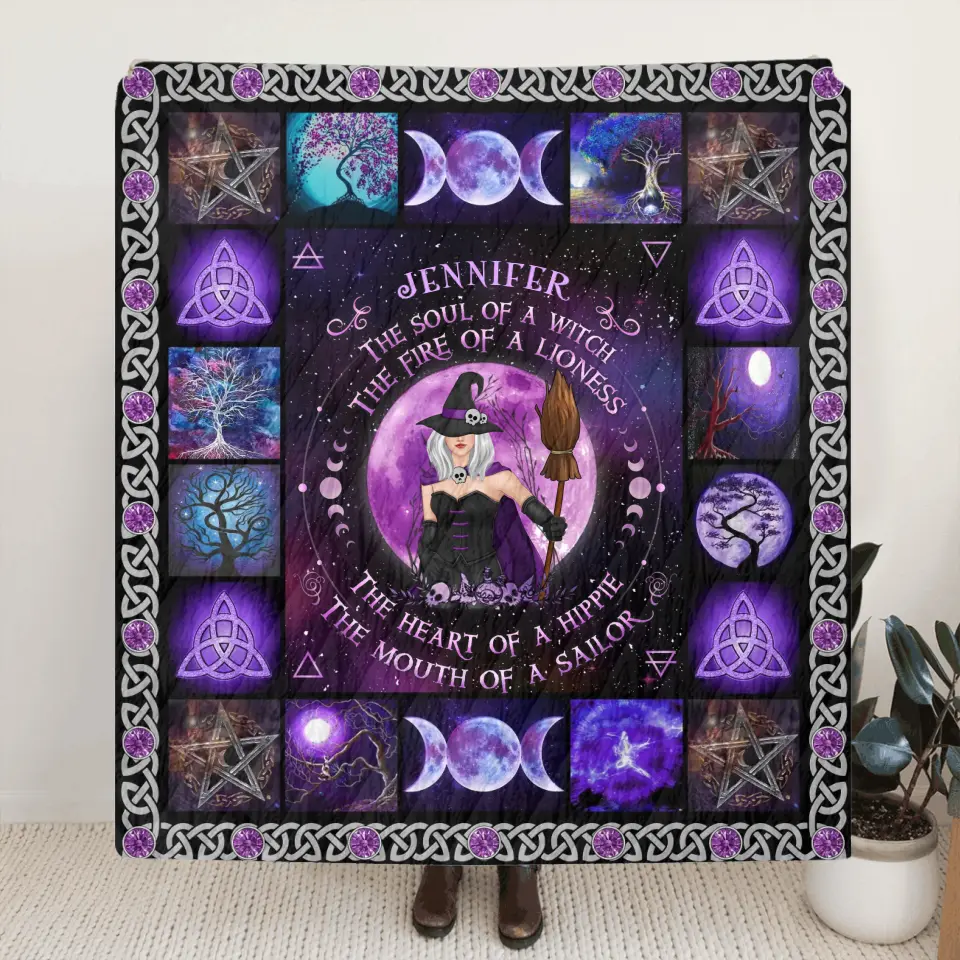 Personalized Witch Fleece Throw Blanket & Quilt - Halloween Gift Idea For Witch Lovers - The Soul of A Witch The Fire Of A Lioness