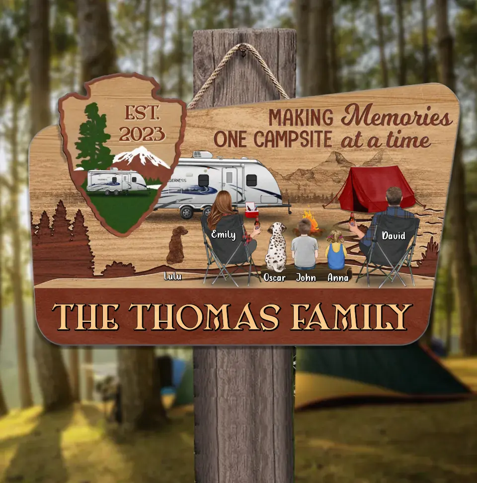 Personalized Camping Wooden Sign - Gift Idea For Camping Lovers/Couple/Family - Making Memories One Campsite At A Time EST.2023