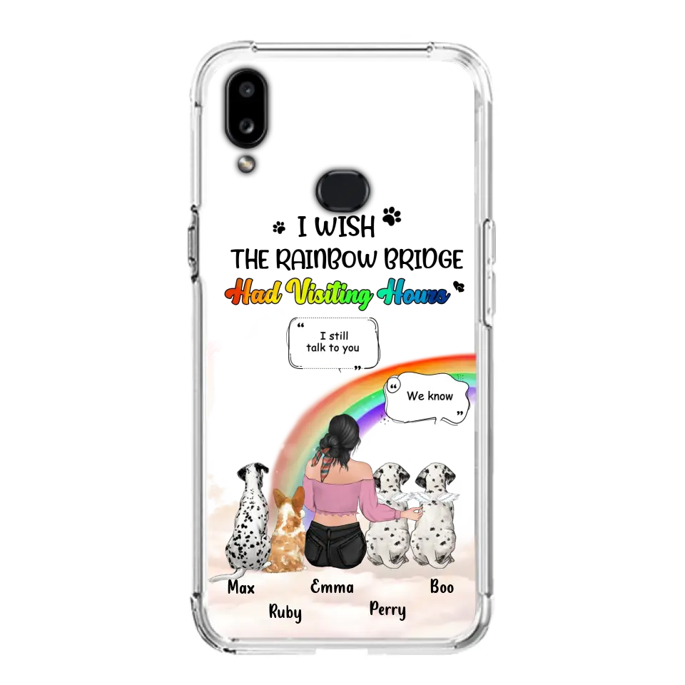 Personalized Pet Mom Phone Case - Up to 4 Pets - Memorial Gift Idea for Dog/Cat Lovers - I Wish The Rainbow Bridge Had Visiting Hours - Case for iPhone/Samsung