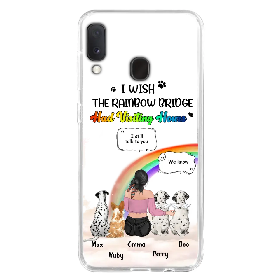 Personalized Pet Mom Phone Case - Up to 4 Pets - Memorial Gift Idea for Dog/Cat Lovers - I Wish The Rainbow Bridge Had Visiting Hours - Case for iPhone/Samsung