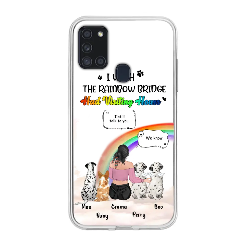 Personalized Pet Mom Phone Case - Up to 4 Pets - Memorial Gift Idea for Dog/Cat Lovers - I Wish The Rainbow Bridge Had Visiting Hours - Case for iPhone/Samsung