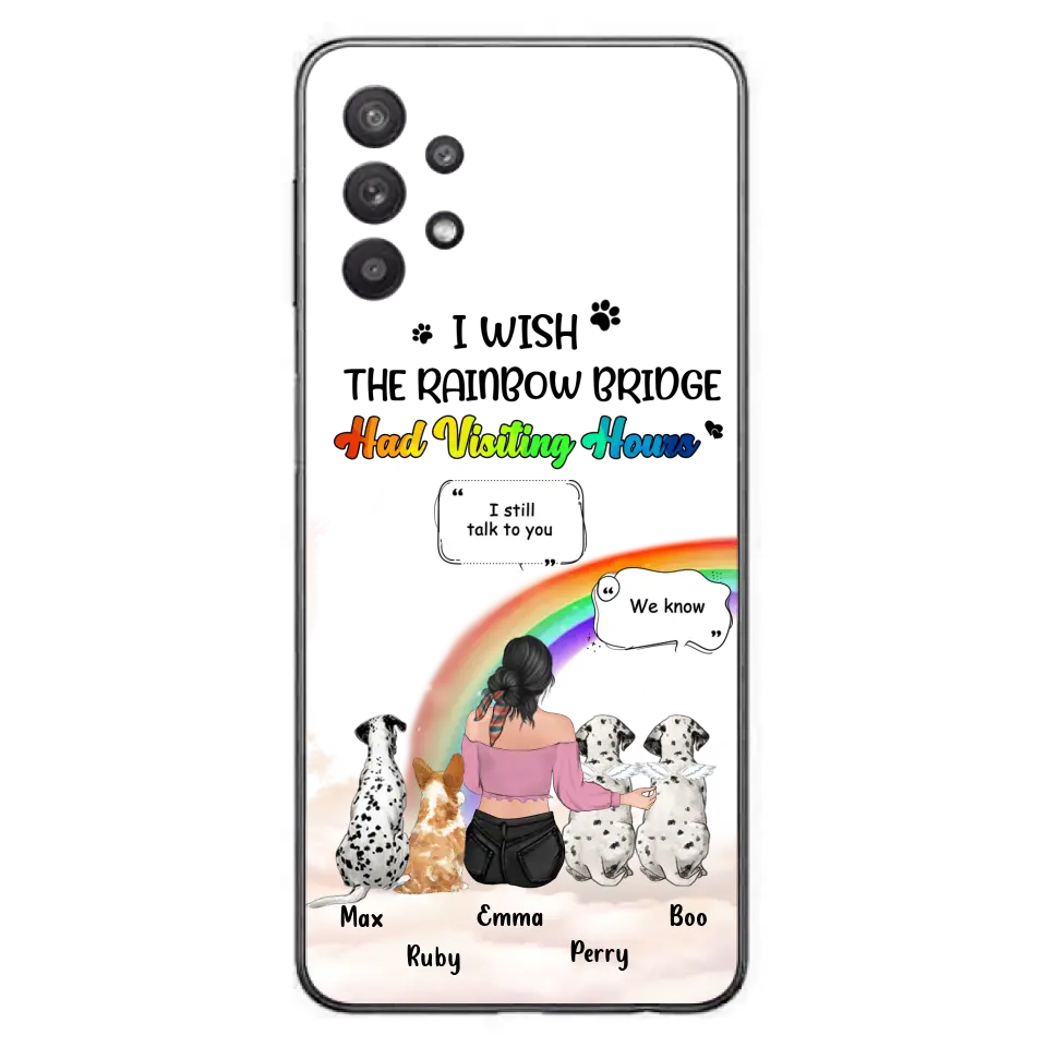 Personalized Pet Mom Phone Case - Up to 4 Pets - Memorial Gift Idea for Dog/Cat Lovers - I Wish The Rainbow Bridge Had Visiting Hours - Case for iPhone/Samsung