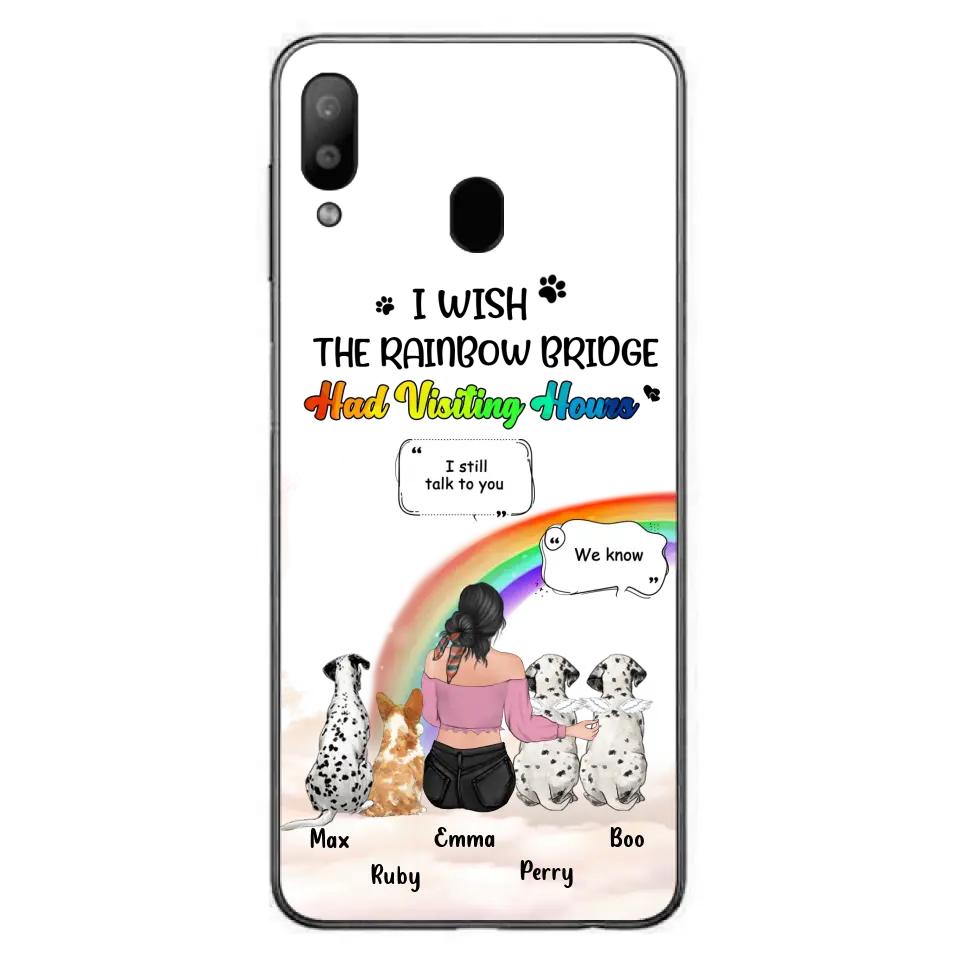Personalized Pet Mom Phone Case - Up to 4 Pets - Memorial Gift Idea for Dog/Cat Lovers - I Wish The Rainbow Bridge Had Visiting Hours - Case for iPhone/Samsung