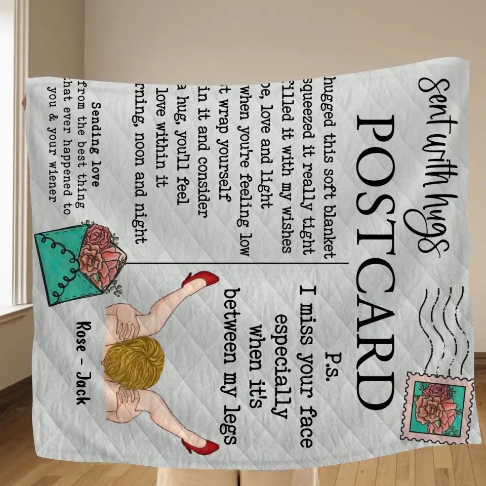 Personalized Couple Quilt/Fleece Throw Blanket/Pillow Cover - Gift Idea For Couple/Him/Her/Valentine's Day - Sent With Hugs Postcard