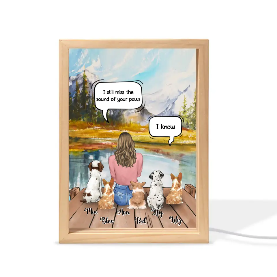 Personalized Memorial Dog Mom Frame Light Box - Gift Idea For Dog Owners/Lovers - Up to 5 Dogs - I Still Miss The Sound Of Your Paws