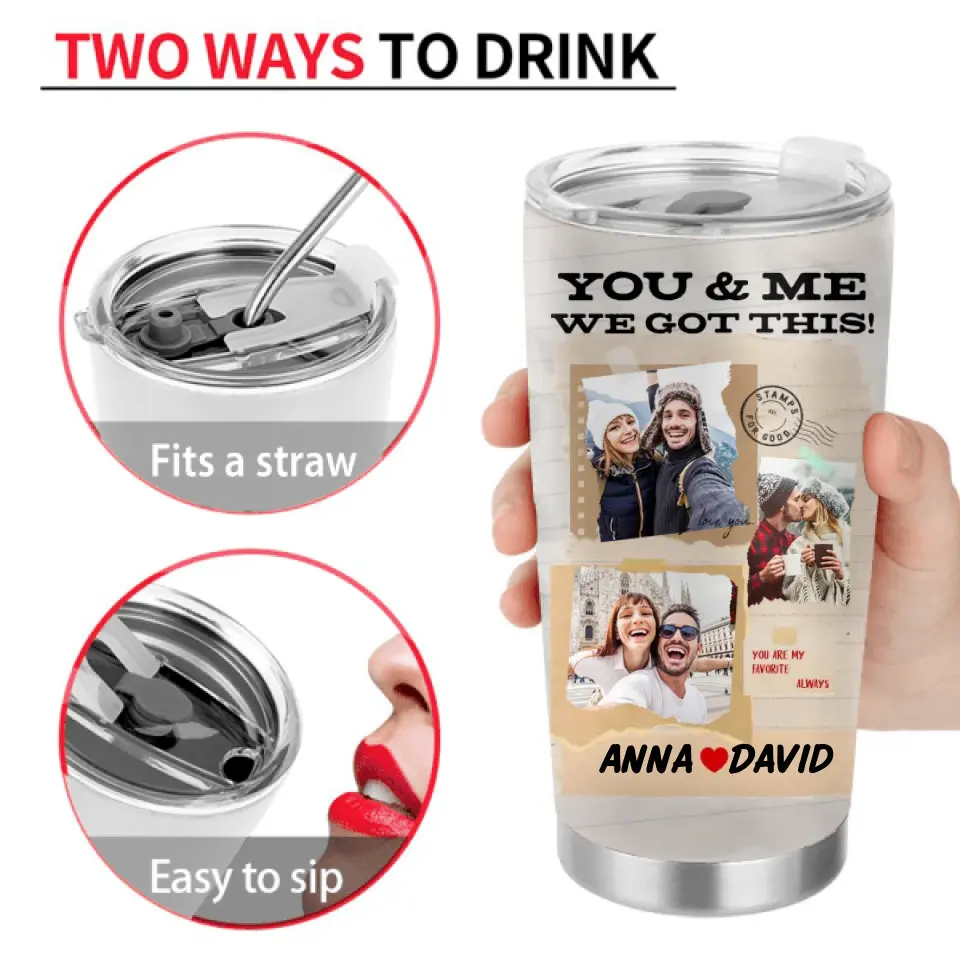 Personalized Photo Couple Tumbler - Gift Idea for Couple/Him/Her - Upload Photos - Fall Deeply In Love With You