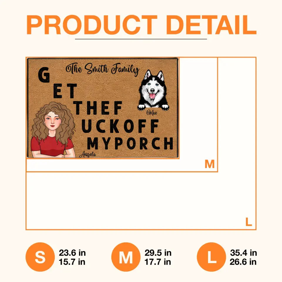Personalized Pet Doormat - Gift Idea For Pet Lovers - Adult/Couple With Up to 3 Cats/Dogs - G ET THEF UCKOFF MY PORCH