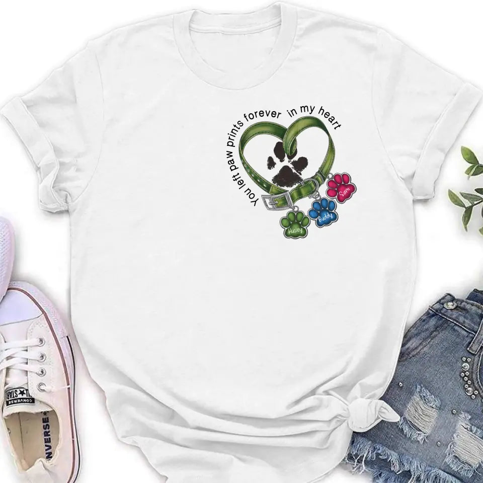 Personalized Memorial Dog Collar Shirt/Hoodie - Up to 3 Dogs - Gift Idea For Dog Lover - You Left Paw Prints Forever In My Heart
