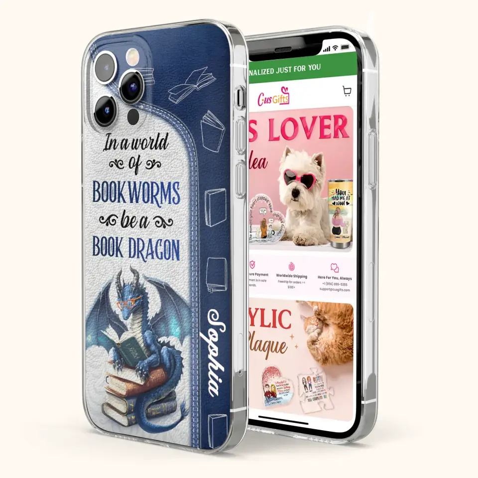 Custom Personalized Book Dragon Phone Case - Gift Idea For Book Lovers - In A World Of Bookworms Be A Book Dragon - Case For iPhone/ Samsung