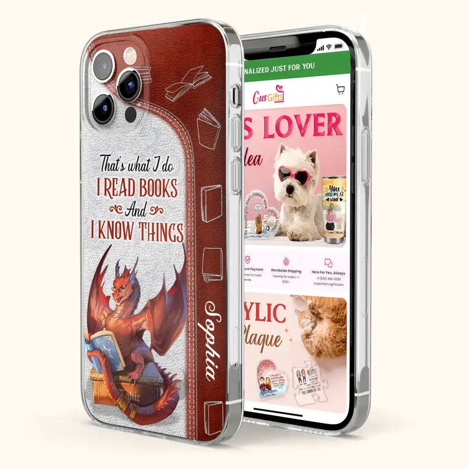 Custom Personalized Red Book Dragon Phone Case - Gift Idea For Book Lovers - That's What I Do I Read Books And I Know Things - Case For iPhone/ Samsung