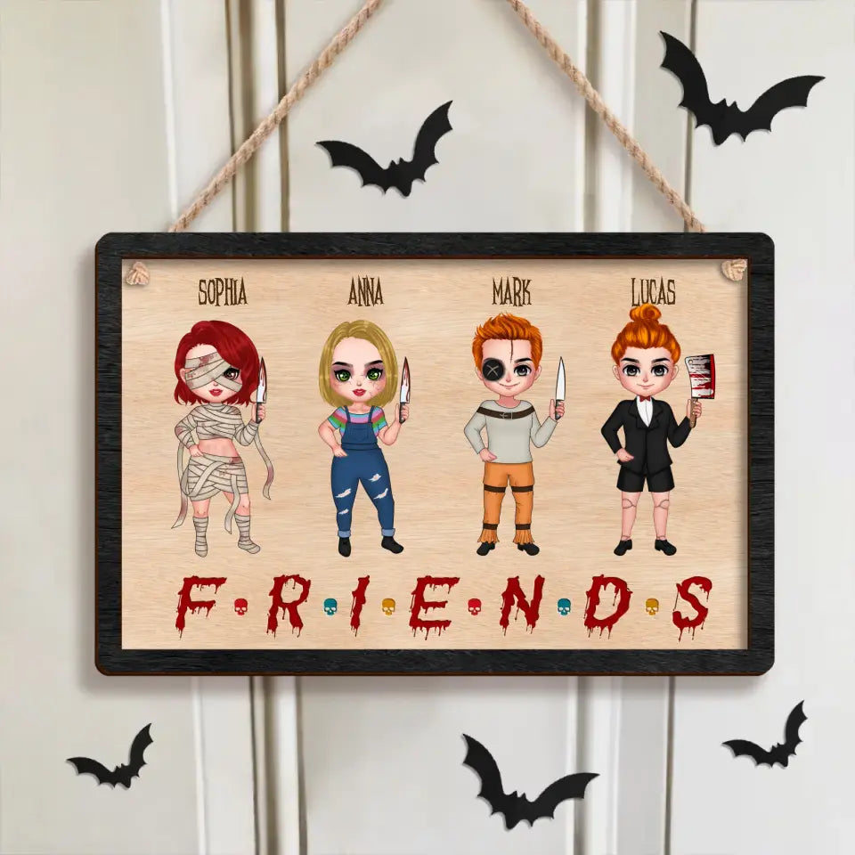 Personalized Horrors Friends 2 Layered Wooden Art - Up to 8 People - Halloween Gift Idea For Friends/ Besties