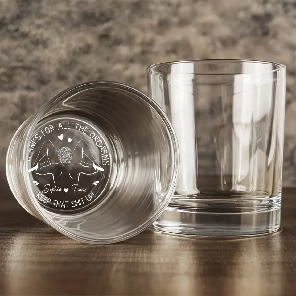Personalized Couple Engraved Whiskey Glass - Gift Idea For Couple - Thanks For All The Orgasms