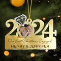 Custom Personalized 2024 Engaged/ Married Acrylic Ornament - Christmas/ Anniversary/ Loving Gift For Couple/ Husband And Wife - Our First Christmas Engaged