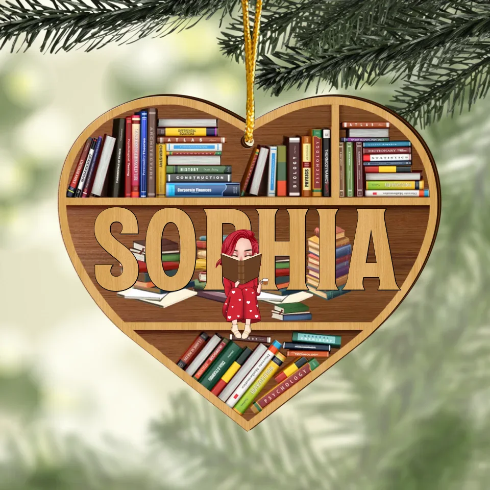 Personalized Reading Girl Wooden Ornament - Christmas Gift Idea For Book Lover
