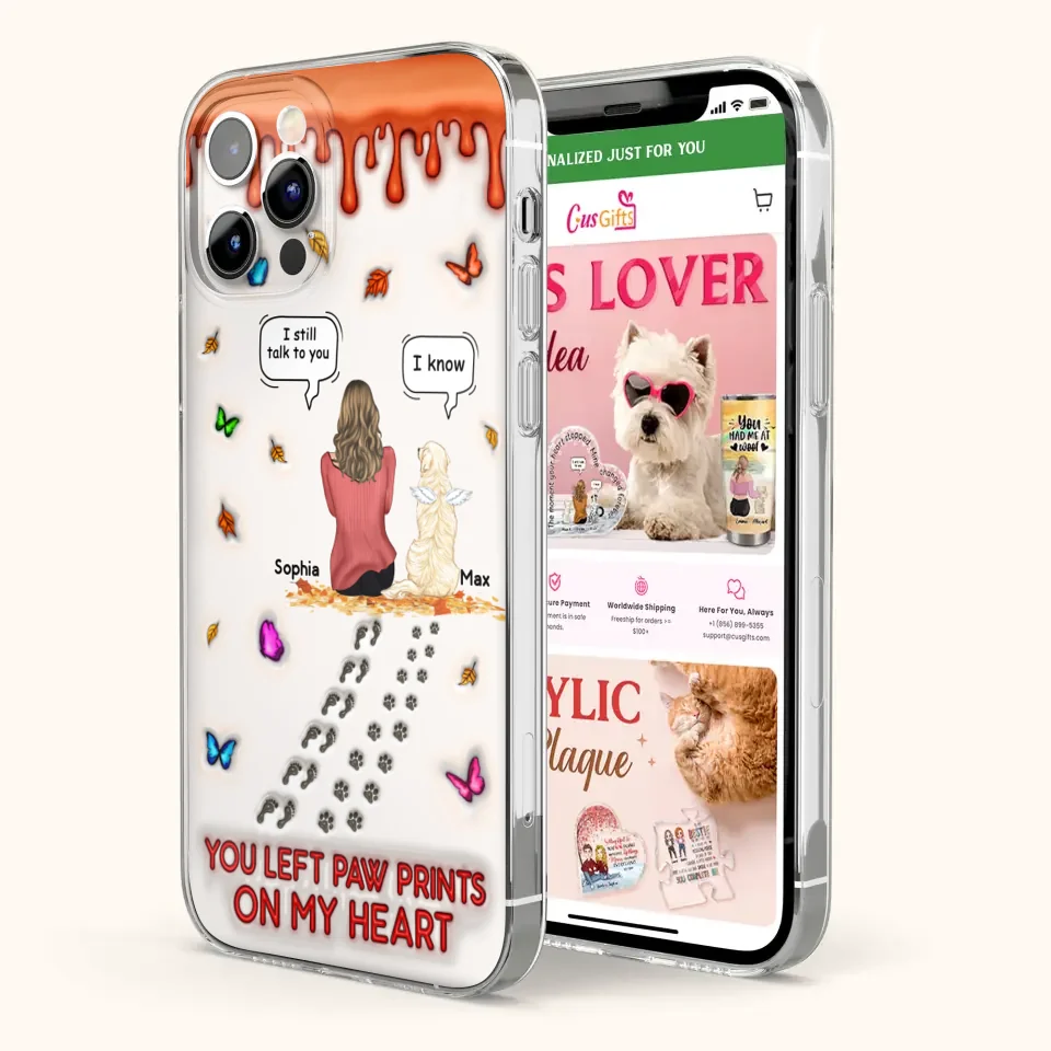 Personalized Memorial Dog Phone Case - Memorial Gift Idea For Dog/Cat Lover - Case For iPhone/Samsung - You Left Paw Prints On My Heart