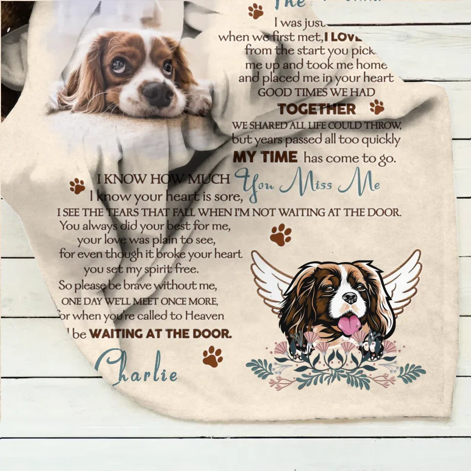 Personalized Memorial Quilt/Fleece Throw Blanket - Memorial Gift Idea For Dog Lover - Waiting At The Door