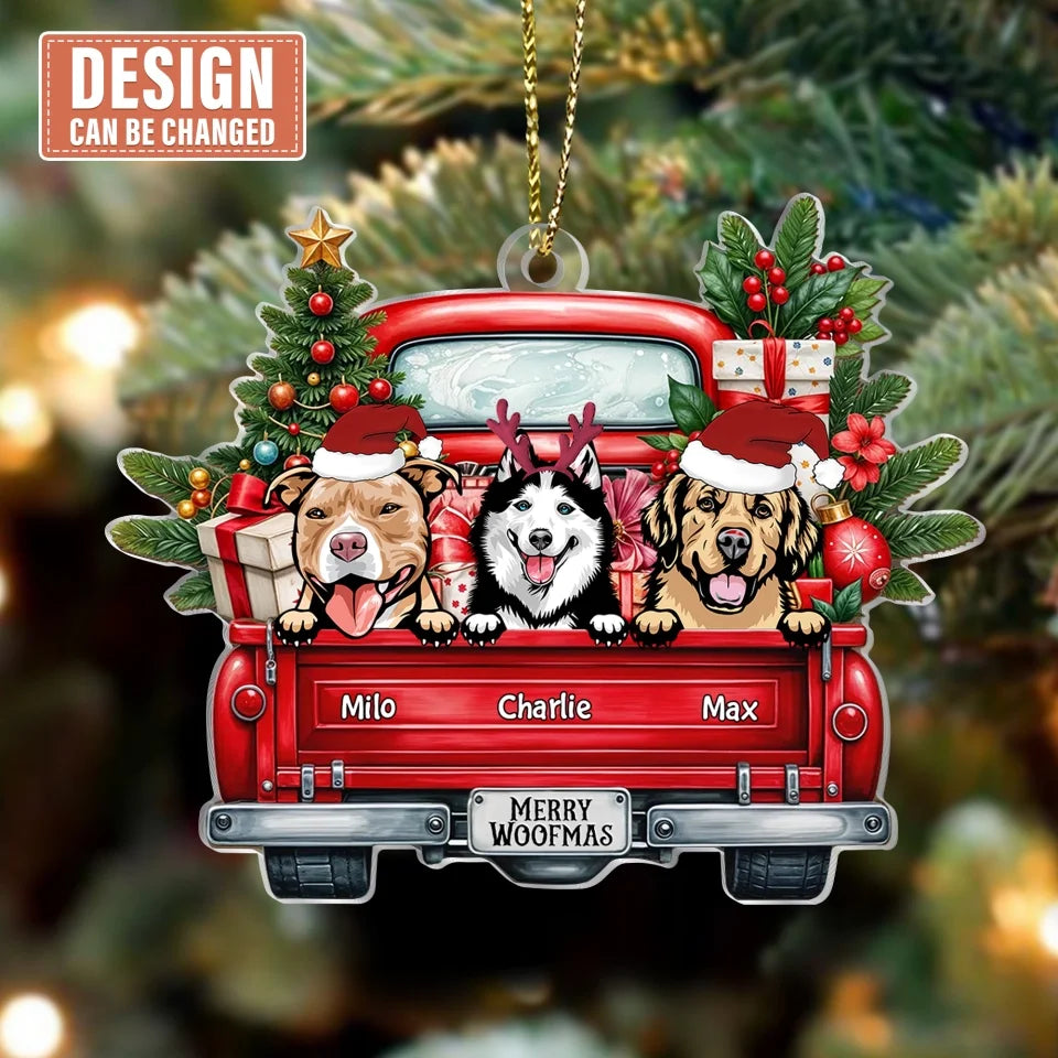 Personalized Pet Car Acrylic Ornament - Christmas Gift Idea For Dog Cat Lovers - Up to 4 Pets - Merry Woofmas
