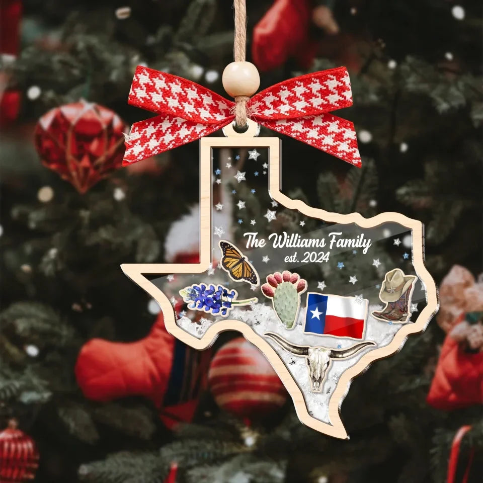 Personalized Texas 3 Layered Christmas Shaker Ornament -  Christmas Gift Idea For Family