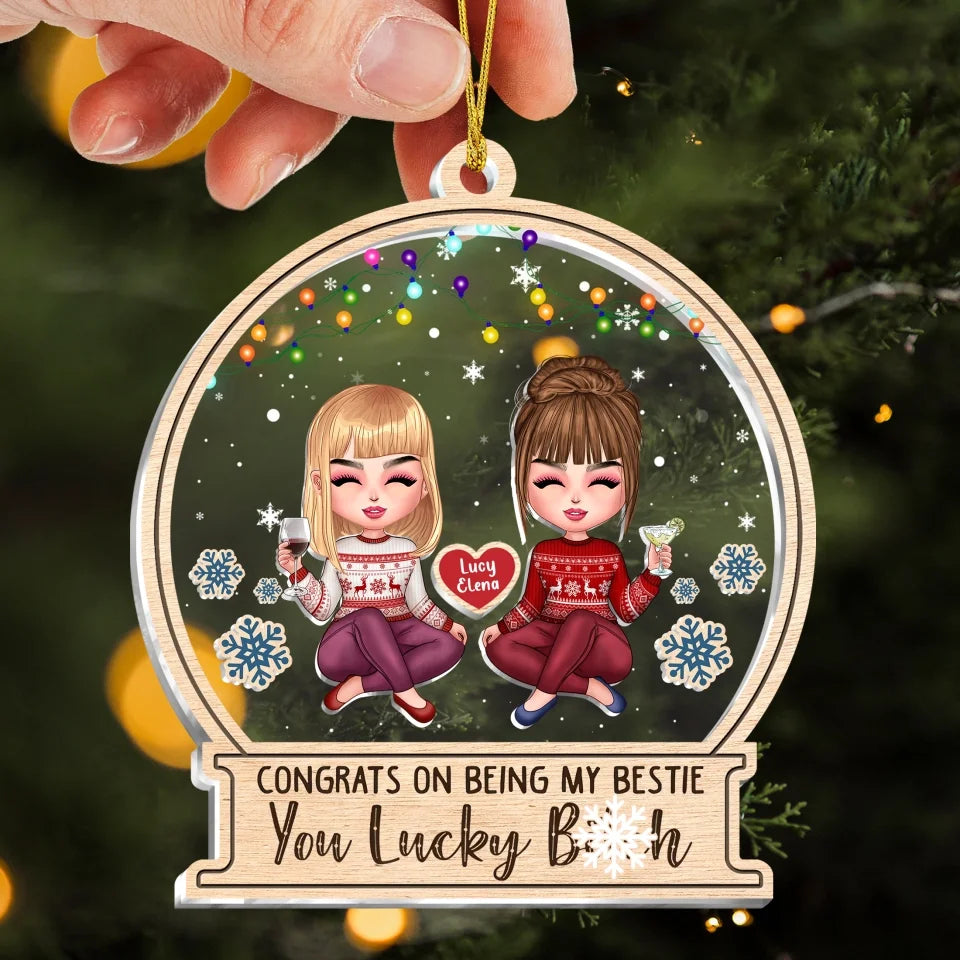 Personalized Besties 3 Layered Shaker Ornament -  Christmas Gift Idea For Friends/Besties/Sisters