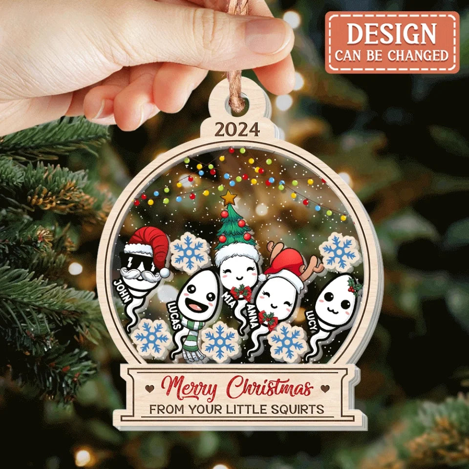 Personalized Christmas 3 Layered Shaker Ornament -  Gift Idea For Father/Mother - Up to 10 Kids - Merry Christmas From Your Little Squirts