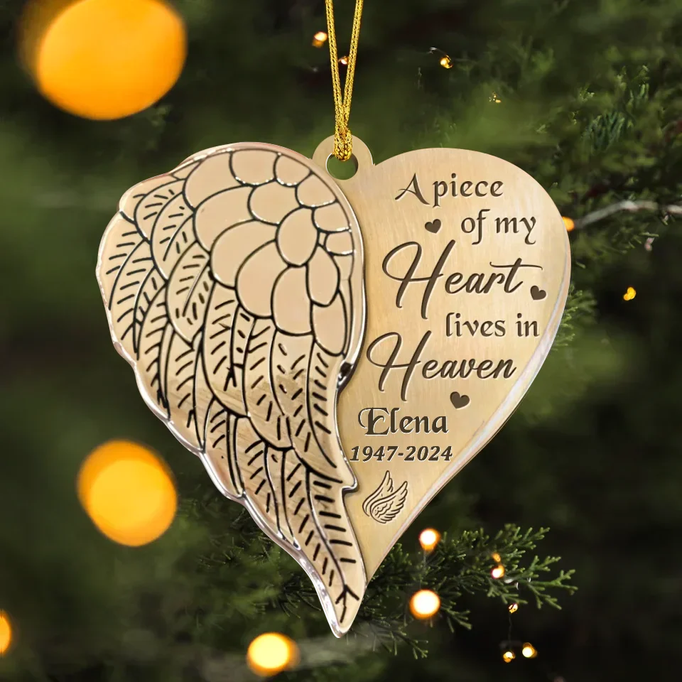 Personalized Memorial Heart Aluminum Ornament - Memorial Gift Idea For Christmas - A Piece Of My Heart Lives In Heaven