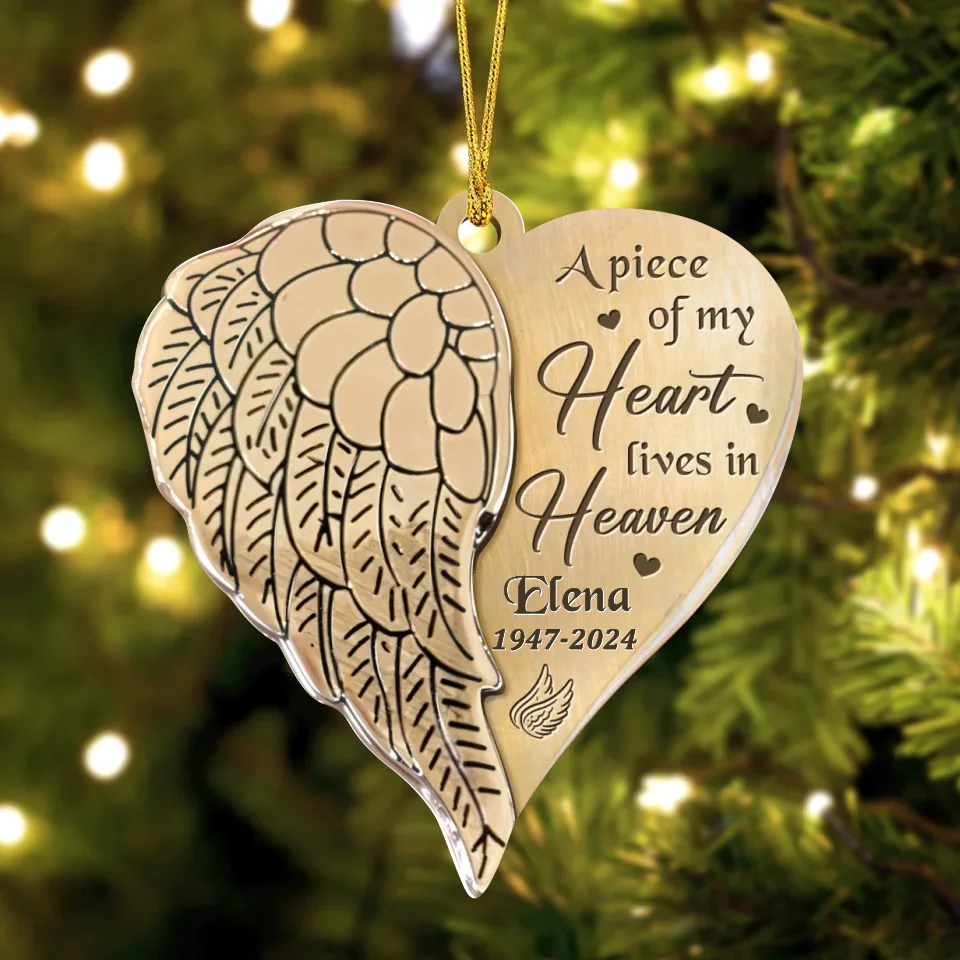 Personalized Memorial Heart Aluminum Ornament - Memorial Gift Idea For Christmas - A Piece Of My Heart Lives In Heaven