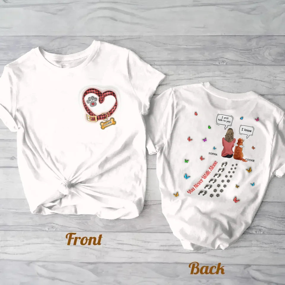 Personalized Memorial Dog AOP T-shirt - Up to 3 Dogs - Memorial Gift For Dog Lover - You Never Walk Alone