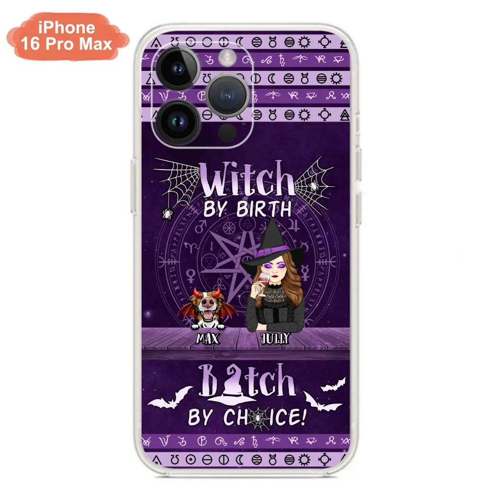 Custom Personalized Witch Phone Case - Halloween Gift Idea for Witch Lovers/Pet Lovers - Upto 3 Dogs/Cats - Witch By Birth - Case For iPhone/Samsung