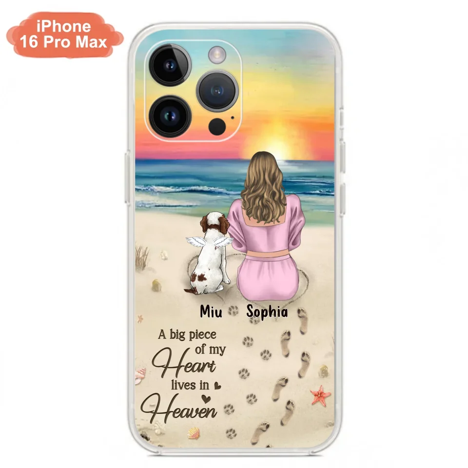 Custom Personalized Memorial Dog Mom Phone Case - Upto 3 Dogs - Memorial Gift Idea for Dog Owners - A Big Piece Of My Heart Lives In Heaven - Case for iPhone/Samsung