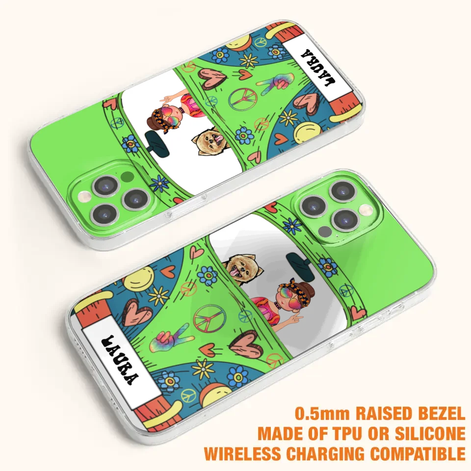 Personalized Hippie Girl Phone Case - Girl with up to 3 Pets - Case for iPhone, Samsung and Xiaomi