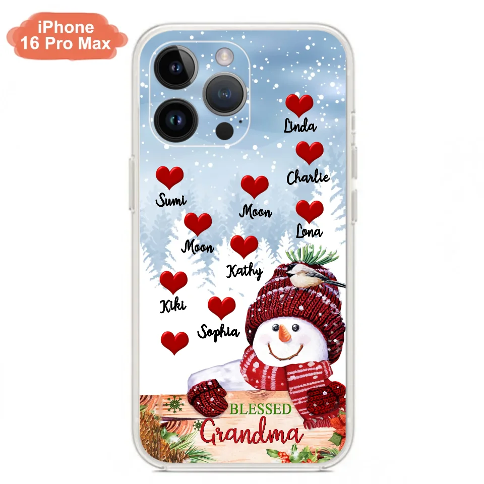Personalized Snowman Grandma Phone Case - Christmas Gift Idea For Grandma - Up to 10 Kids - Case For iPhone/Samsung - Blessed Grandma
