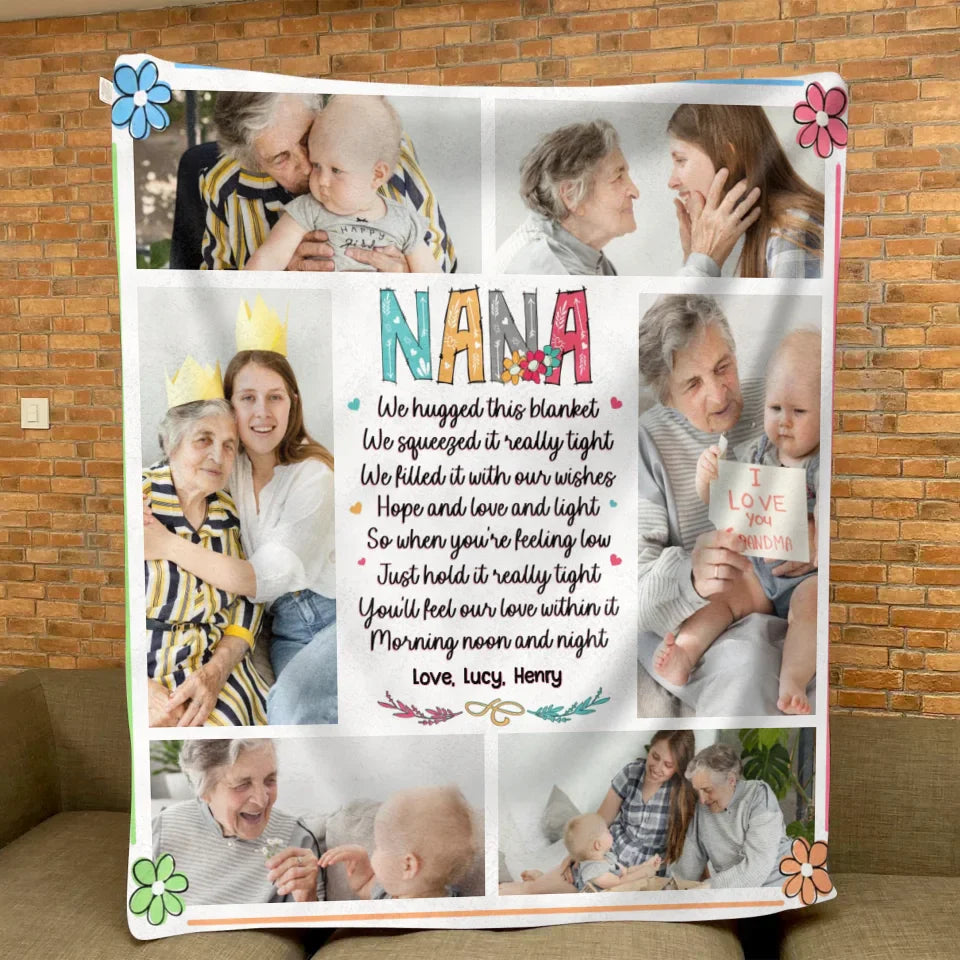 Personalized Nana Quilt/Fleece Throw Blanket - Gift Idea For Grandma From Grandkid - Upload Photos