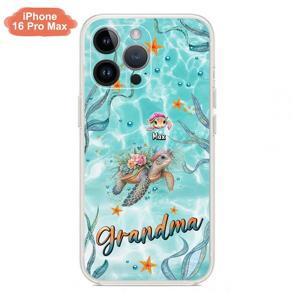 Custom Personalized Grandma Ocean Turtles Phone Case - Gift Idea For Grandma/ Mom - Up to 10 Kids - Case For iPhone/ Samsung